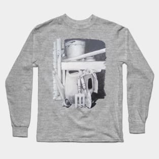 pencil drawing picture of garden tools still life Long Sleeve T-Shirt